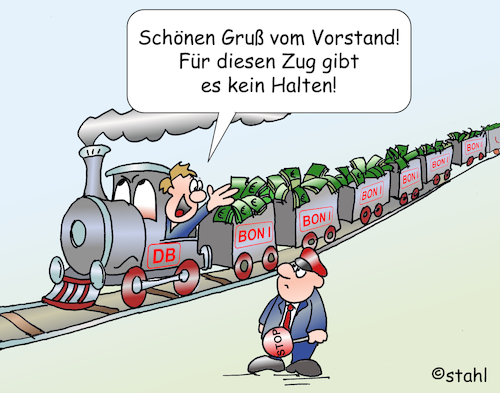 Cartoon: Bahn-Boni (medium) by wista tagged db,deutsche,bahn,vorstand,manager,boni,bonizahlungen,bonus,marode,unpünktlich,management,service,qualität,berechtigung,gier,geld,geldgier,preise,preiserhöhung,db,deutsche,bahn,vorstand,manager,boni,bonizahlungen,bonus,marode,unpünktlich,management,service,qualität,berechtigung,gier,geld,geldgier,preise,preiserhöhung