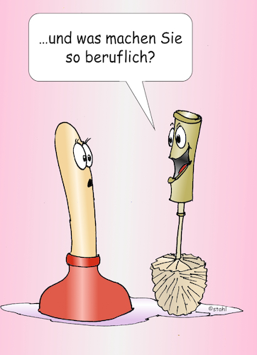 Cartoon: Berufe (medium) by wista tagged beruf,berufe,job,arbeit,arbeitgeber,arbeiten,jobbörse,klo,toilette,klobürste,bürste,toilettenbürste,klospüler,spülung,wasser,verstopft,verstopfen,verstopfung,abfluss,rohr,rohrreinigung,reiniger,installateur,pömpel,saugglocke,gummi