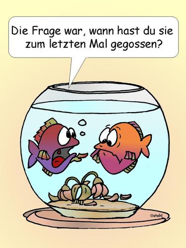 Cartoon: Blumen giessen (medium) by wista tagged blumen,giessen,fisch,fische,glas,aquarium,pflanzen,wasser,welk,blühen,wasserpflanzen,teich,garten,blüte,blüten