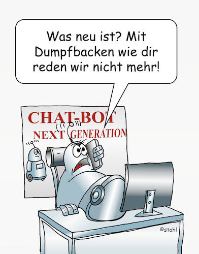 Cartoon: CHATBOT (medium) by wista tagged chatbot,ki,künstliche,intelligenz,computer,computersprache,spracherkennung,sprache,hotline,gespräch,antwort,unterhaltung,aufsatz,bot,dialog,dialogsystem,software,medien,chat,chatgpt,roboter,textroboter,sprachroboter,chatbot,ki,künstliche,intelligenz,computer,computersprache,spracherkennung,sprache,hotline,gespräch,antwort,unterhaltung,aufsatz,bot,dialog,dialogsystem,software,medien,chat,chatgpt,roboter,textroboter,sprachroboter