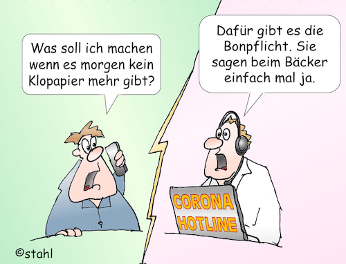 Cartoon: Corona Hotline 1 (medium) by wista tagged hamsterkäufe,hamsterkauf,papier,papierersatz,ersatz,corona,virus,krise,fragen,experte,experten,antwort,versorgung,klopapier,bon,bonpflicht,auskunft,supermarkt,steuer