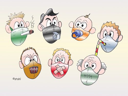 Cartoon: Coronamasken (medium) by wista tagged corona,masken,coronamasken,mundschutz,mund,nasen,schutz,pandemie,anstecken,ansteckung,infektion,infizieren,risiko,risikogebiete,risikogebiet,desinfektion,desinfektionsmittel,krise,lock,down,massnahmen,spahn,jens,gesundheit,krankheit,alter,raucher,kinder,alte,spezial