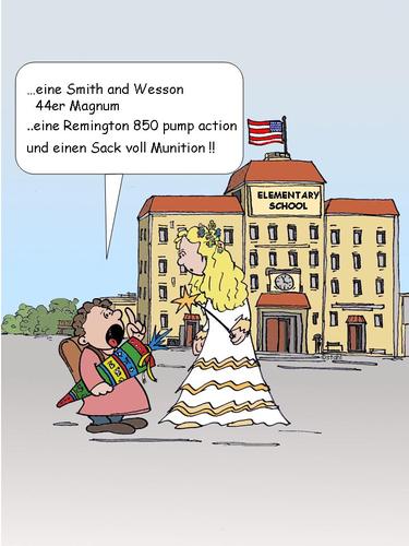 Cartoon: Einschulung (medium) by wista tagged einschulung,schule,gewalt,waffen,fee,schüler,wunsch,wünsche,amok,amoklauf,usa,amokschütze,gewehr,pistole,revolver