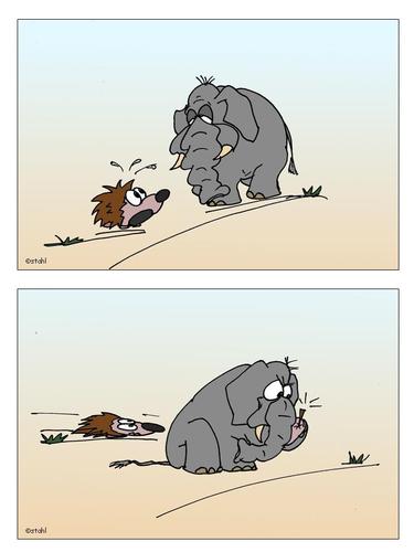 Cartoon: Elefant und Igel (medium) by wista tagged elefant,igel,stachel,tiere,gross,klein,fuss,verletzung,eintreten,afrika,unfall,platt,flach,überfahren,einigeln,schaden,schäden