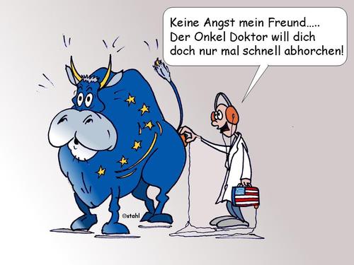 Cartoon: Europa wird abgehorcht (medium) by wista tagged europa,usa,abhören,abhorchen,abhörskandal,geheimdienste,nsa,stier,doktor,stethoskop,überwachen,überwachung,eu,behörden,secret,service,politik,freund,freundschaft,obama,amerika,verrat,geheimnis,politiker,information