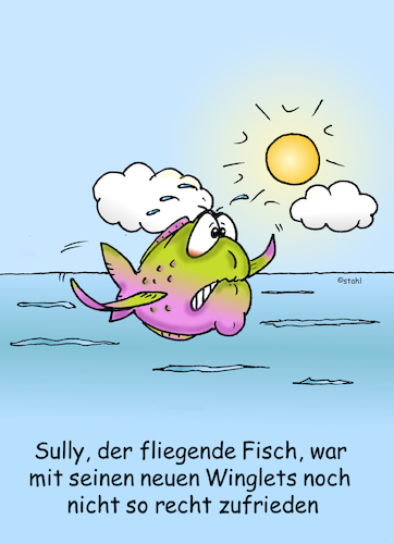 Cartoon: Fliegender Fisch (medium) by wista tagged fliegender,fisch,winglets,technik,sully,aerodynamik,flügel,flugzeug,flugzeugtechnik,natur,fische,meer,wasser,strand,urlaub,fliegen,sonne,treibstoff,ferienflieger