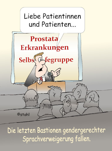 Cartoon: gendergerechte Sprache (medium) by wista tagged gender,geschlecht,sprache,sprechen,schreiben,frau,mann,frauen,männer,ändern,geschlechtergerechte,sprachgebrauch,gerecht,feminin,maskulin,inklusive,generisch,rechtschreibung,duden,provokation,binnen,sternchen