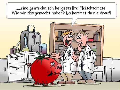 Cartoon: Gentomate (medium) by wista tagged tomate,tomaten,fleisch,fleischtomaten,schwein,schweine,schweinefleisch,gen,gene,gentechnik,gentomaten,genetisch,veränderte,klonen,dna,erbinformation,gemüse,genmais,genfood