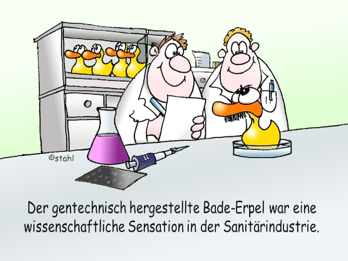 Cartoon: Gummiente (medium) by wista tagged gummiente,badeente,badeerpel,erpel,ente,badetiere,gummitier,gummitiere,kinder,spielzeug,spielen,badewanne,baden,badeschaum,wasser,badewasser,wissenschaft,forschung,forscher,wissenschaftler,sanitär,sanitärbereich,sanitärindustrie,waschbecken,molekularbiologie,gentechnik,genetik,biochemie,klon,klonen,gentechnisch,verändert,erbgut,genmanipulation,manipulation,genfood,gentiere,genpflanzen