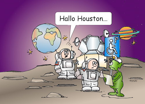 Cartoon: Hallo Houston (medium) by wista tagged hallo,houston,raumfahrt,mond,mondlandung,mondfähre,apollo,11,weltall,weltraum,rakete,astronaut,raumfahrer,kapsel,raumkapsel,parken,parkplatz,behindertenparkplatz,strafzettel,knöllchen,parkverbot,halteverbot,alien,ausserirdische,schilder,verkehrsschild,verkehrsschilder