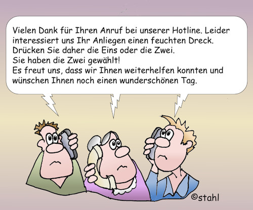 Cartoon: Hotline Ansage (medium) by wista tagged hotline,service,portal,anrufen,auskunft,hilfe,kompetenz,ansage,band,bandansage,automatischer,reply,musik,jingle,nutzlos,inkompetent,bank,versicherung,stadt,stadtwerke,stadtverwaltung,verwaltung,krankenkasse,callcenter,warteschleife