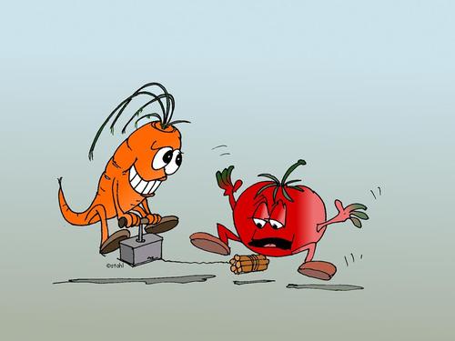 Cartoon: Ketchup (medium) by wista tagged gemüse,sprengstoff,tomaten,möhre,tomatenketchup,tomate,ketchup,vegetarier,vegetarisch,vegan,veganer