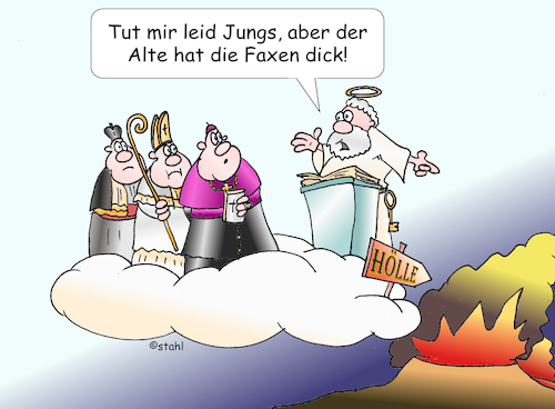 Cartoon: Kirche von oben (medium) by wista tagged kirche,katholische,katholiken,himmel,hölle,papst,kardinal,bischof,priester,messdiener,petrus,fegefeuer,missbrauch,krise,strafe,gott,opfer,kindesmissbrauch,kinder,jugend,gemeinde,glauben,gläubige,vertuschen,straftat,täter