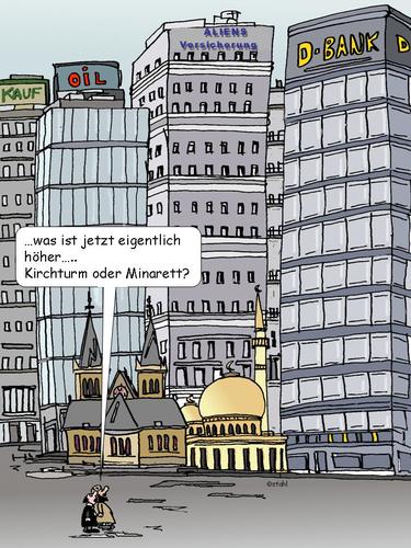 Cartoon: Kirchturm und Minarett (medium) by wista tagged flüchtlinge,staat,islamischer,is,fremdenhass,fremde,fremdenfeindlichkeit,islamismus,christentum,christ,kaufhaus,versicherung,bank,hochhäuser,hochhaus,imam,pastor,pfarrer,minarett,kirchturm