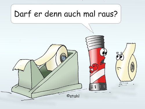 Cartoon: Klebeband (medium) by wista tagged kleber,klebeband,tesa,tesafilm,büro,zubehör,klebestift,uhu,prittstift,pritt,gefangen,bürozeit,teilzeit,vollzeit,arbeit,urlaub,freizeit,ruhezeit,auszeit,arbeitspause,pausen,arbeitspausen,gewerkschaft,papier,dumme,frage,eingesperrt,gefängnis