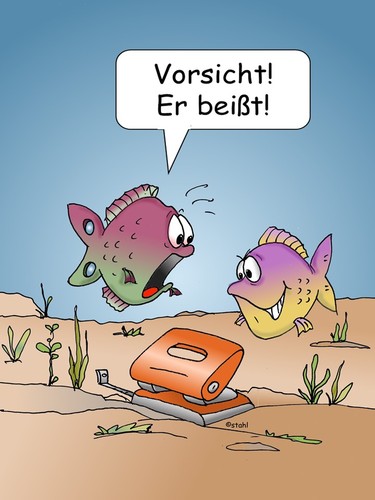 Cartoon: Locher (medium) by wista tagged vorsicht,beißt,beißen,locher,hund,fisch,fische,hai,büro,bürobedarf,büromaterial,schreibtisch,meer,see,teich