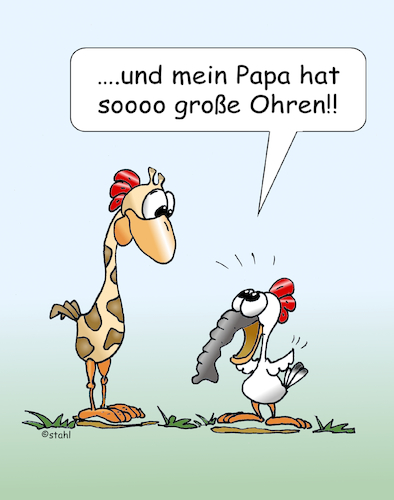 Cartoon: Mein Papa (medium) by wista tagged familie,papa,mama,mutter,vater,gene,genetik,gentechnologie,klon,klonen,kind,kinder,eltern,erbe,vererbung,eigenschaften,merkmale,huhn,elefant,giraffe,mendel,erbgang,vererbungslehre,augenfarbe,kennzeichen