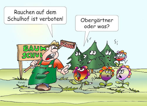 Cartoon: Rauchen in der Schule (medium) by wista tagged schule,schulhof,rauchen,raucherecke,zigarette,zigaretten,kinder,jugendliche,schüler,lehrer,pause,pausenhof,pausenzigarette,klasse,klassenraum,gymnasium,gesamtschule,realschule,baumschule,baum,bäume,blumen,pflanzen,hausmeister,garten,gärtner,pedell,verbot,verbieten,verboten,ordnung,schulordnung,gesundheit,krank,krankheit,gefährdet,gefährlich,ungesund