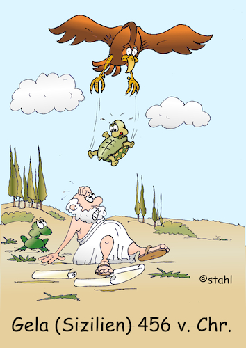 Cartoon: Schicksale - Aischylos (medium) by wista tagged aischylos,dichter,griechenland,sizilien,gela,tod,schildkröte,erschlagen,adler,stein,glatze,geschichte,historie,zufall,treffer,tragödie,komödie,theater,schauspiel,aischylos,dichter,griechenland,sizilien,gela,tod,schildkröte,erschlagen,adler,stein,glatze,geschichte,historie,zufall,treffer,tragödie,komödie,theater,schauspiel