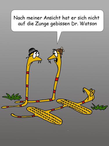 Cartoon: Schlangendetektive (medium) by wista tagged schlange,schlangen,überfahren,auto,platt,watson,sherlock,holmes,dr,doktor,autoreifen,reifen,reifenspur,detektive,logik,schlussfolgerung,tod,gift,giftzahn,zahn,zähne,london,nebel