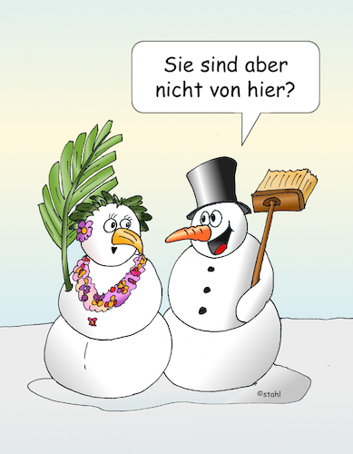 Cartoon: schneemann (medium) by wista tagged schneemann,schneefrau,schnee,winter,hawaii,karibik,mann,frau,warm,kalt,wetter,winterwetter,sommer,sommerwetter,temperatur,sonne,regen,anmache