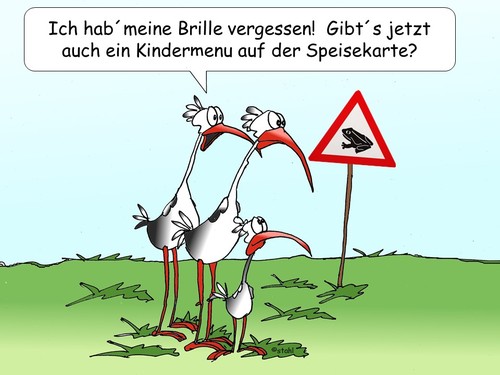 Cartoon: Speisekarte (medium) by wista tagged speisekarte,essen,restaurant,storch,störche,frosch,kröten,krötenwanderung,menu,kindermenu,kinderteller,teich,froschteich