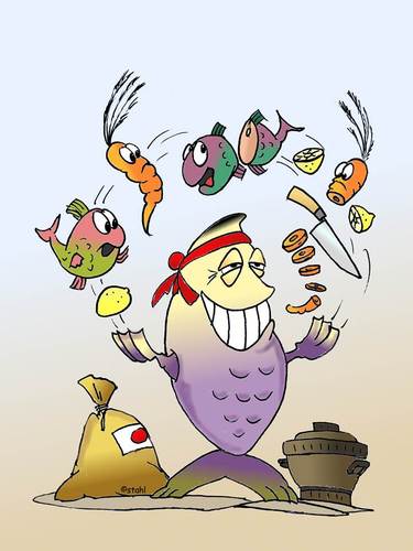 Cartoon: sushi (medium) by wista tagged sushi,koch,sushikoch,messer,sushimesser,fisch,möhre,japan,reis,kochen