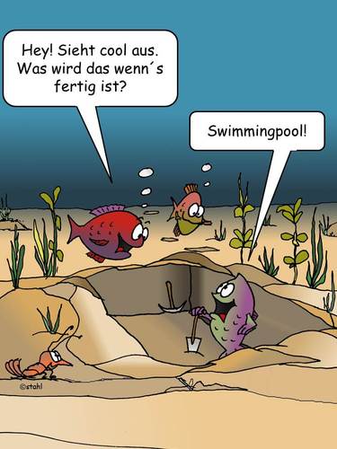 Cartoon: Swimmingpool (medium) by wista tagged swimmingpool,schwimmbad,fisch,fische,schwimmen,schwimmbadbau,bauen,ausheben,grube,schwimmer,pool,poolparty,haus,hausbau