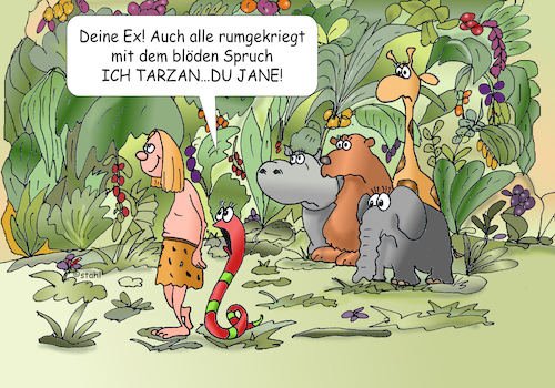 Cartoon: Tarzan und Jane (medium) by wista tagged tarzan,jane,dschungel,liebe,freundschaft,paar,paare,schlange,bär,elefant,nilpferd,urwals,liane,lianen,ex,exfreund,exfreundin,verlassen,spruch,anmache,dumme,sprüche,anmachen