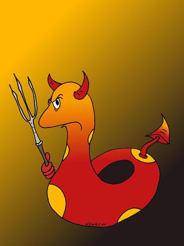 Cartoon: Teufelsente (medium) by wista tagged duck,hell,devil,hölle,kalaschnikow,ginger,ente,teufel