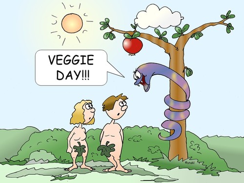 Cartoon: Veggie Day 2 (medium) by wista tagged veggie,day,vegetarier,vegetarisch,adam,eva,paradies,essen,trinken,obst,gemüse,apfel,äpfel,schlange,sünde,erbsünde,baum,religion,katholisch,evangelisch,grün,grüne,vegan,veganer