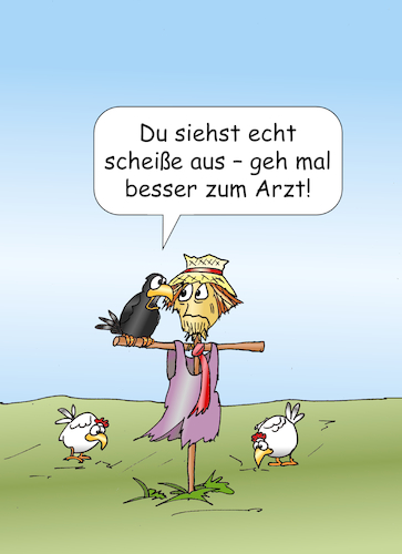 Cartoon: Vogelscheuche (medium) by wista tagged arzt,ärzte,beratung,facharzt,vogelscheuche,feld,wald,vogel,gesund,krank,krankheit,diagnose,rabe,krähe,symptom,symptome,aussehen,arzt,ärzte,beratung,facharzt,vogelscheuche,feld,wald,vogel,gesund,krank,krankheit,diagnose,rabe,krähe,symptom,symptome,aussehen