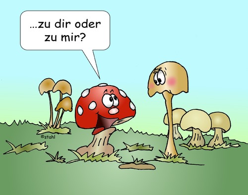 Cartoon: Wohin? (medium) by wista tagged zu,dir,oder,mir,liebe,wohnung,verliebt,frei,bett,schlafen,pilze,natur,vergnügen,anmache,anmachen,frage