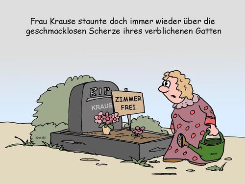 Cartoon: Zimmer frei (medium) by wista tagged zimmer,frei,grab,sarg,gräber,friedhof,witwe,krause,ehemann,gatte,scherz,geschmacklos,inschrift,grabinschrift