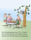 Cartoon: CO2-Abgabe (small) by wista tagged co2,kohlendioxid,verbrennung,heizen,verbrenner,auto,industrie,benzin,diesel,fossile,brennstoffe,öl,gas,holz,holzkohle,grillen,grill,grillsaison,grillgut,wurst,würstchen,umwelt,abgäbe,klima,erwärmung,treibhausgase,grün,grüne,partei,umweltschutz,grünen,cdu,linke,fdp,steak,rezept,kohle