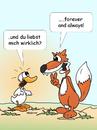 Cartoon: forever and always (small) by wista tagged liebe,heirat,fuchs,gans,ehe,freundschaft,verlobung,versprechengefühl,partner,ehemann,ehefrau,essen,fressen,gefressen,werden