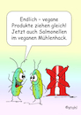 Cartoon: Veganes Hack (small) by wista tagged salmonellen,bakterien,vegan,veganer,fleisch,veganes,hackfleisch,hack,schnitzel,soja,sojafleisch,mikrobiologische,belastung,mikrobiologie,toxisch,giftig,ungenießbar,rückruf,rügenwalder,mühle,produkte,charge,verunreinigung,warnung,warnhinweis