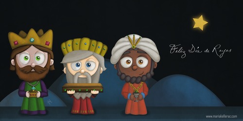 Cartoon: Feliz dia de Reyes (medium) by kellerac tagged dia,de,reyes,three,kings,day,maria,keller,cartoon