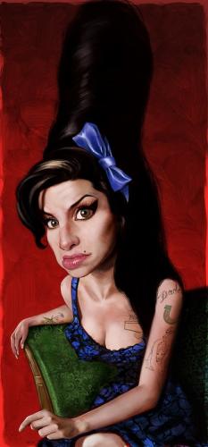 Cartoon: Amy Winehouse (medium) by Ausgezeichnet tagged caricature,music,drugs,fags,tattoos,booze,liquor,retro,hairdo,