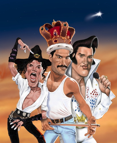 Cartoon: Heilige drei Könige. (medium) by Ausgezeichnet tagged michael,jackson,freddie,mercury,elvis,king,of,pop,rock,music,caricature,karikatur