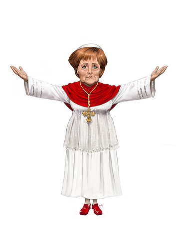 Cartoon: Pope Angelina Merkel (medium) by Ausgezeichnet tagged pope,female,angela,merkel,catholic,german,chancellor