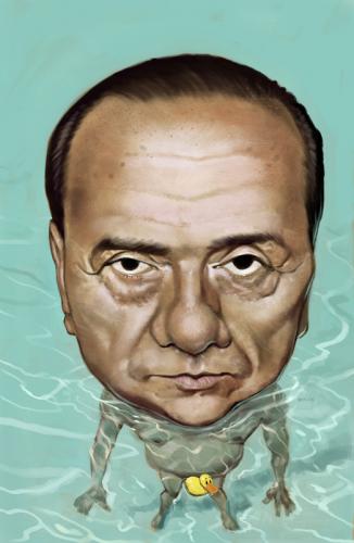 Cartoon: Silvio Berlusconi (medium) by Ausgezeichnet tagged caricature,karikatur,silvio,berlusconi,italian,premier,corrupt,outlaw,politician,pool,party