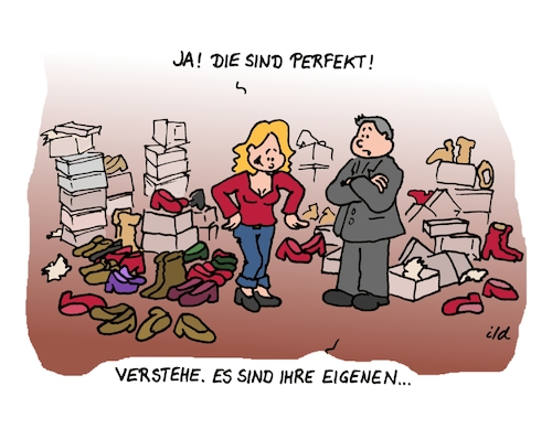 Cartoon: Die sind perfekt (medium) by achecht tagged schuh,schuhverkäufer,verkäufer,kauf,anprobieren,anprobe,passen,frau,schuhladen,mode,schuh,schuverkäufer,verkäufer,kauf,anprobieren,anprobe,passen,frau,schuhladen,mode