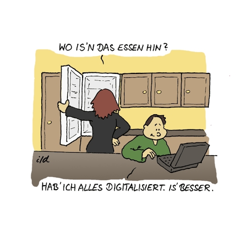 Cartoon: Digital ist besser (medium) by achecht tagged digitalisierung,küche,lebensmittel,digitalisiert,essen,hunger,digitalisierung,küche,lebensmittel,digitalisiert,essen,hunger