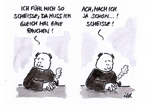 Cartoon: Gleich mal eine Rauchen (medium) by achecht tagged rauchen,raucher,qualm,laune,launisch,sucht,süchtig,suchtverhalten,zigarette,zigaretten,rauchen,raucher,sucht,süchtig,suchtverhalten,zigarette,zigaretten,abhängig,abhängigkeit,droge,gesundheit,nikotin,tabak,genussmittel,psyche,psychologie,gefühle