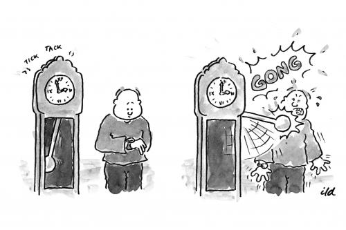 Cartoon: Gong (medium) by achecht tagged uhr,zeit,gong,uhr,standuhr,zeit,schlagen,stunde,unfall