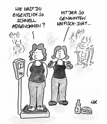 Cartoon: Haifischdiät (medium) by achecht tagged diät,ernährung,fitness,wellness,hai,haifisch,abnehmen,dick,gewicht,gewichtsreduktion,waage,wiegen