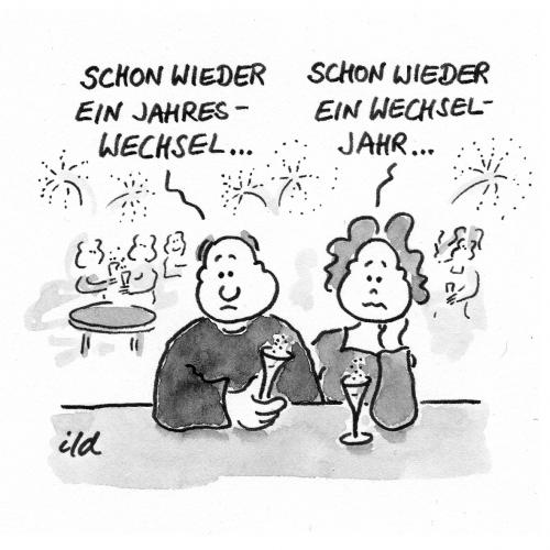 Cartoon: Jahreswechsel (medium) by achecht tagged jahreswechsel,wechseljahr,wechseljahre,midlife,crisis,silvester,sylvester,endzeit,jahresende,neujahr,vorsätze,vorsatz,neues,jahr,missmut,schlechte,laune,trübsinn,jahreswechsel,wechseljahr,silvester,wechseljahre,frau,frauen,mann,männer,zeit,alter,leben,lebensabschnitt,phase,endzeit,jahresende,neujahr,sylvester,depression,depressiv,alt,psyche,hormone,sexualität,gemütsschwankung,gemüt,laune,reife,feier,kneipe,bar,vergänglichkeit,ehe,ehepaar,beziehung