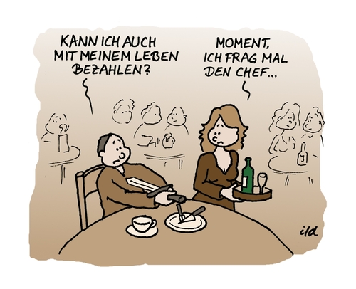 Cartoon: Mit dem Leben bezahlen (medium) by achecht tagged bezahlen,zahlen,restaurant,rechnung,leben,ec,karte,bar,kneipe,bezahlen,zahlen,restaurant,rechnung,leben,ec,karte,bar,kneipe