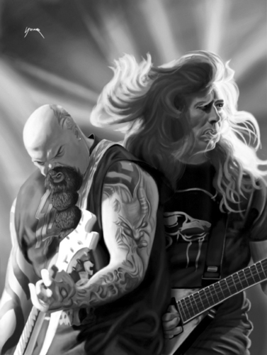 Cartoon: Illustration to Revolver mag. (medium) by szomorab tagged tattoo,music,metal,heavy,slayer,megadeth,king,kerry,mustaine,dave